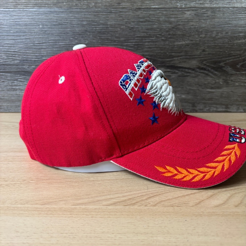 Vintage Eagle Hat Cap Strap Back Red United States USA Patriotic Adjustable - Picture 6 of 9